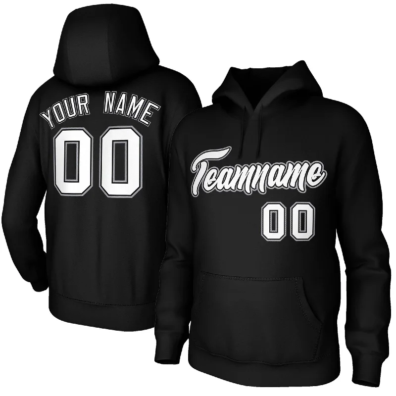 Custom Stitched Black White-Gray Classic Style Sweatshirt Pullover Hoodie