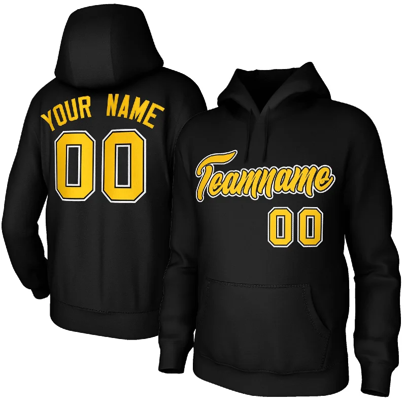 Custom Stitched Black Yellow-White Classic Style Sweatshirt Pullover Hoodie