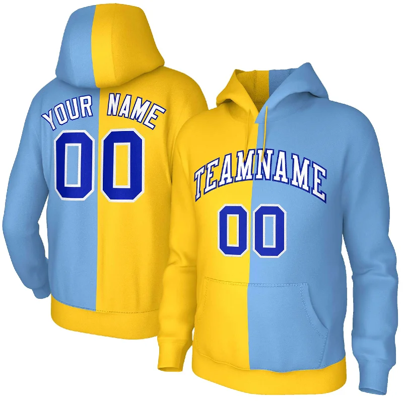 Custom Gold Light Blue White-Royal Split Fashion Stitched Sportwear Pullover Hoodie