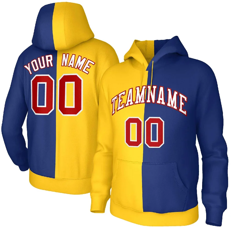 Custom Gold Royal White-Red Split Fashion Stitched Sportwear Pullover Hoodie