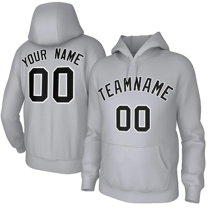 Custom Stitched Gray Black-White Classic Style Sweatshirt Pullover Hoodie