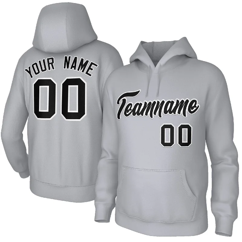 Custom Stitched Gray Black-White Classic Style Sweatshirt Pullover Hoodie