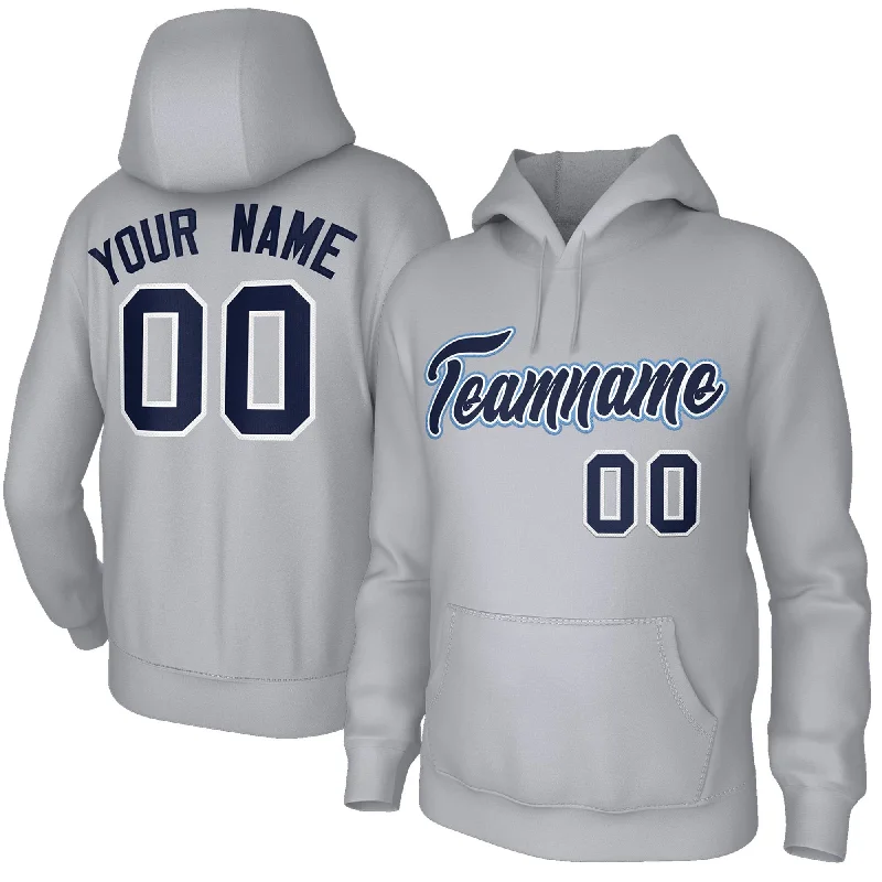 Custom Stitched Gray Navy-White Classic Style Sweatshirt Pullover Hoodie