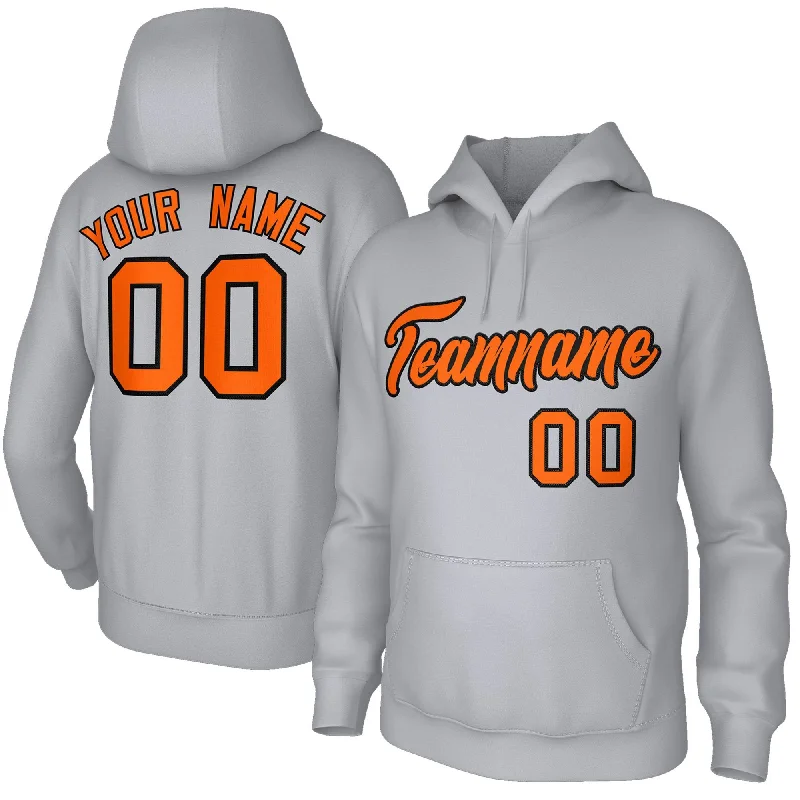 Custom Stitched Gray Orange-Black Classic Style Sweatshirt Pullover Hoodie