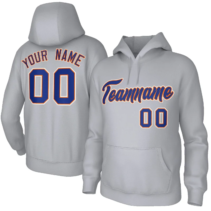 Custom Stitched Gray Royal-Orange Classic Style Sweatshirt Pullover Hoodie