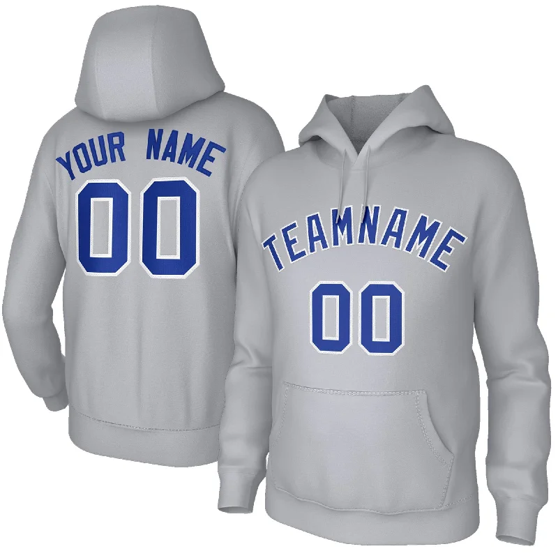 Custom Stitched Gray Royal White Classic Style Hoodie Training Uniform