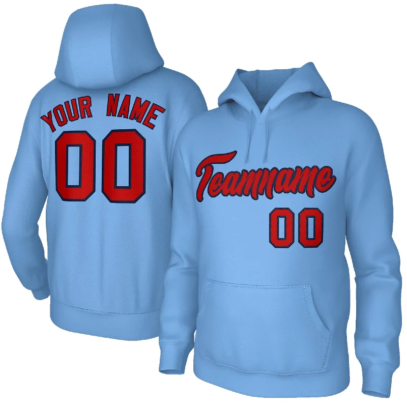 Custom Stitched Light Blue Red-Navy Classic Style Sweatshirt Pullover Hoodie