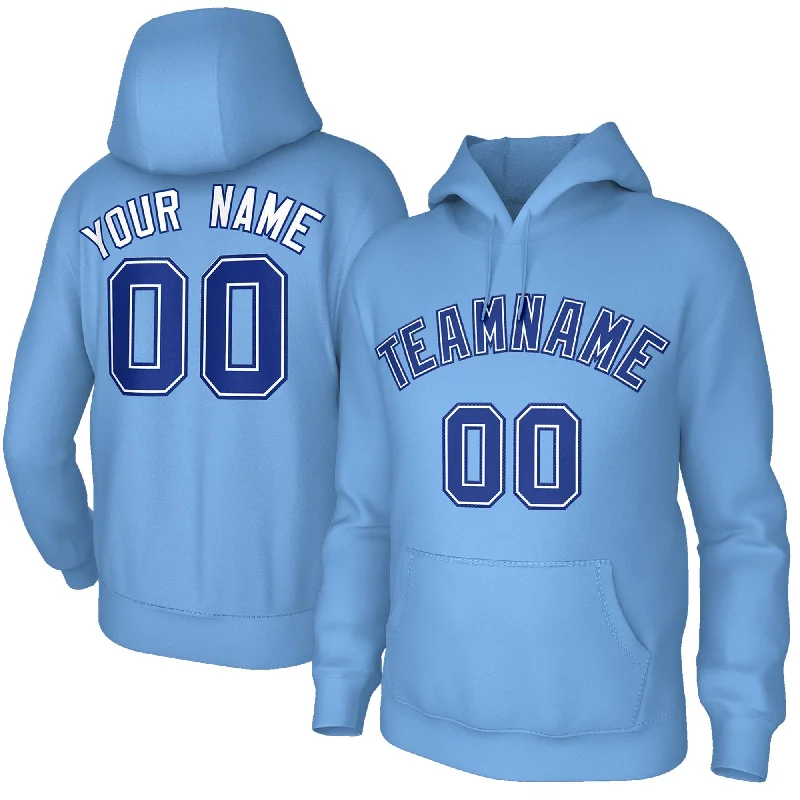 Custom Stitched Light Blue Royal-White Classic Style Sweatshirt Pullover Hoodie