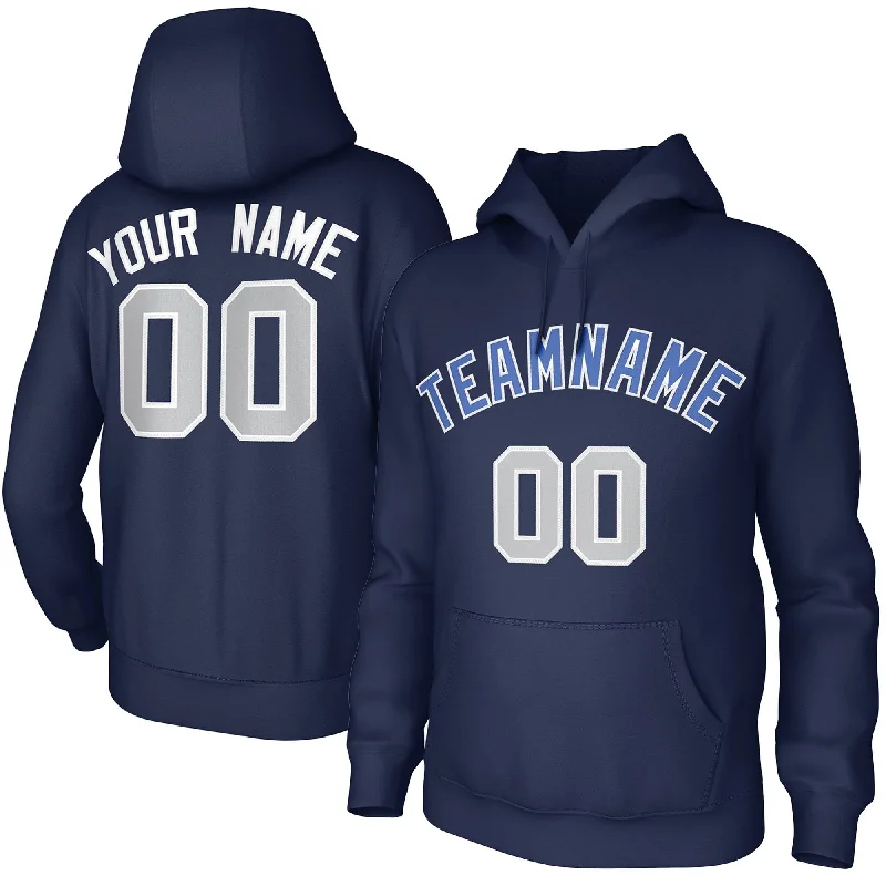 Custom Navy Light-Blue-White Classic Style Sweatshirts Uniform Pullover Hoodie