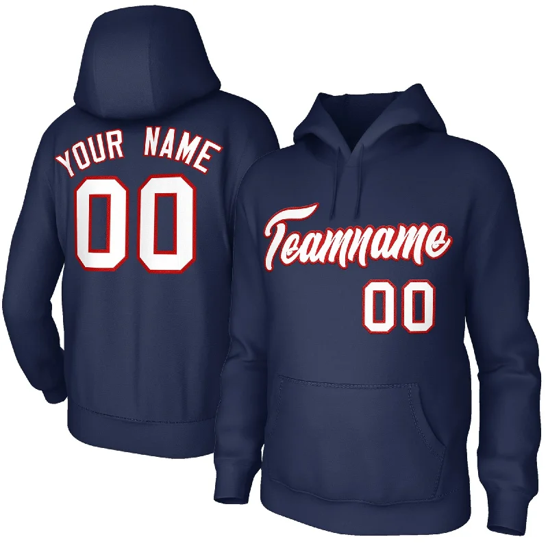 Custom Stitched Navy White-Red Classic Style Sweatshirt Pullover Hoodie