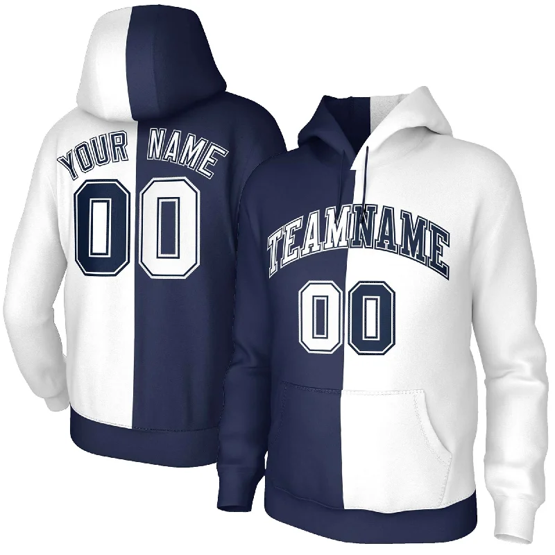 Custom Navy White White-Navy Split Fashion Stitched Sportwear Pullover Hoodie