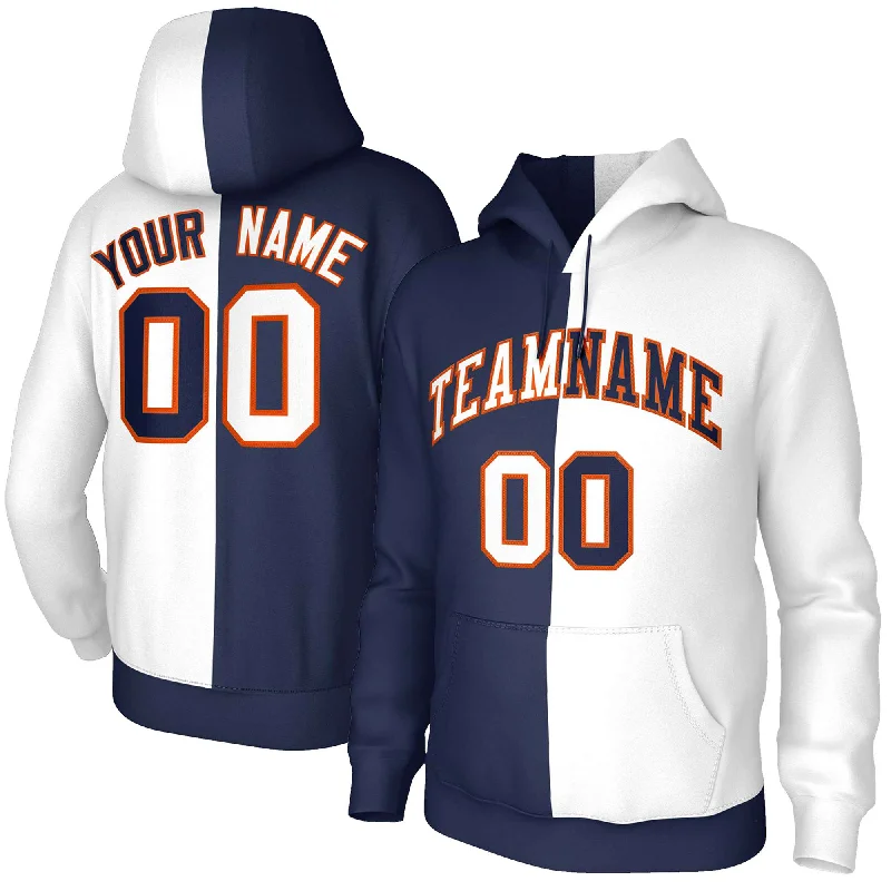 Custom Navy White White-Orange Split Fashion Stitched Sportwear Pullover Hoodie