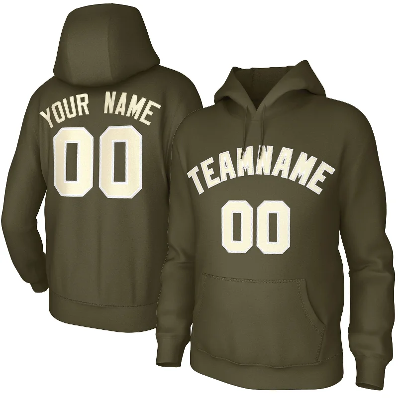 Custom Olive Cream Classic Style Sweatshirts Uniform Pullover Hoodie