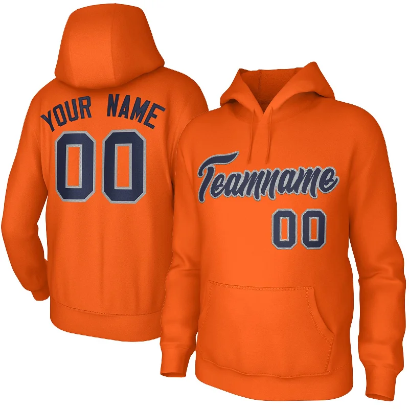 Custom Orange Navy-Gray Classic Style Personalized Uniform Pullover Hoodie