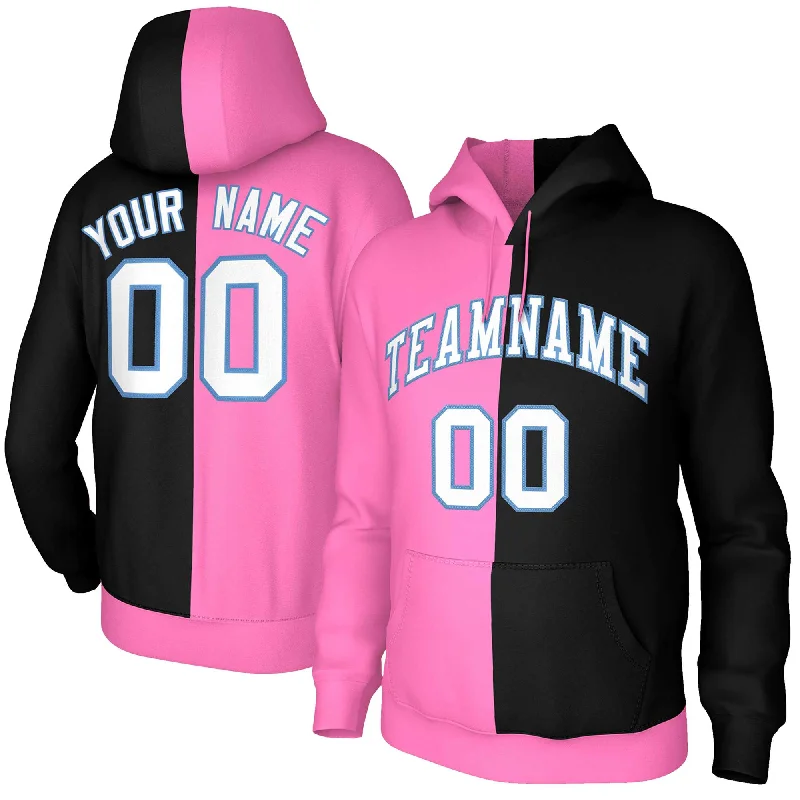 Custom Pink Black White-Light Blue Split Fashion Stitched Sportwear Pullover Hoodie