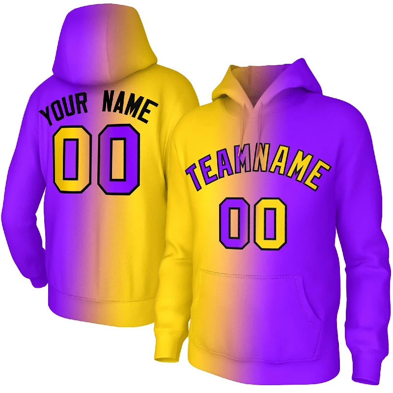 Custom Stitched Purple Gold Gradient Fashion Athletic Pullover Sweatshirt Hoodie