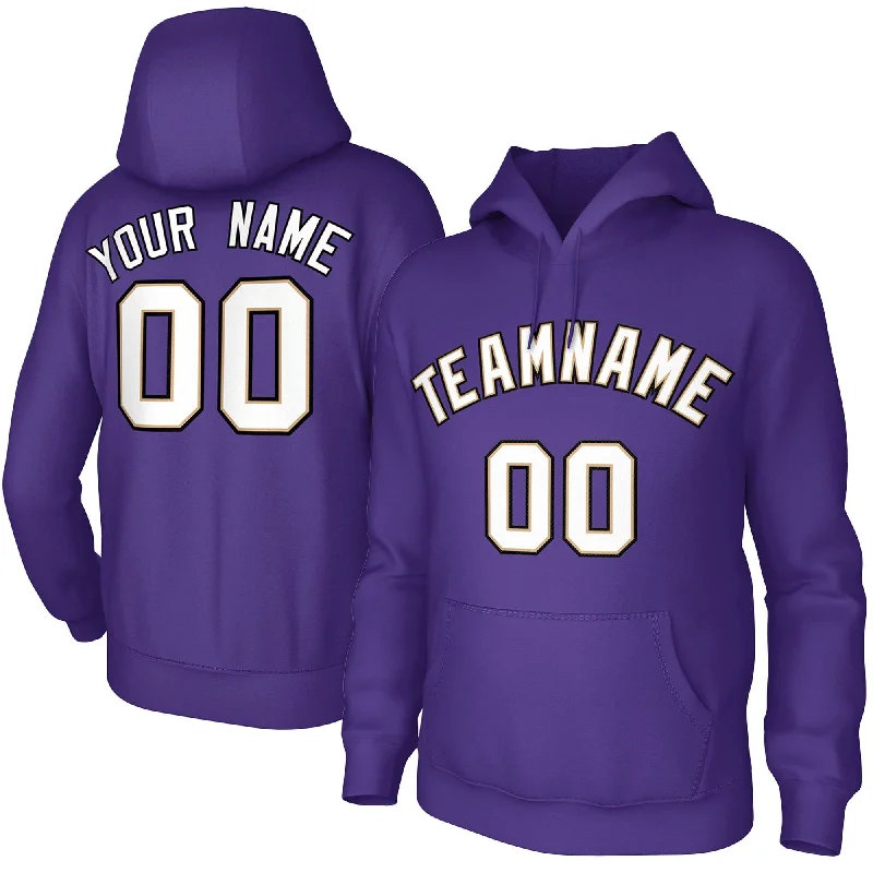 Custom Purple White-Old Gold-Black Classic Style Sweatshirts Uniform Pullover Hoodie