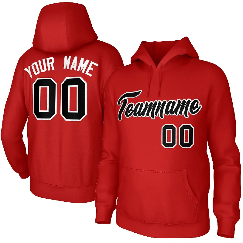 Custom Red Black-White Classic Style Personalized Uniform Pullover Hoodie