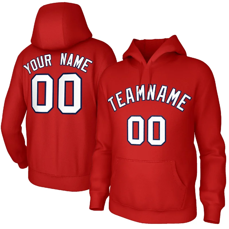 Custom Stitched Red White-Navy Classic Style Sweatshirt Pullover Hoodie