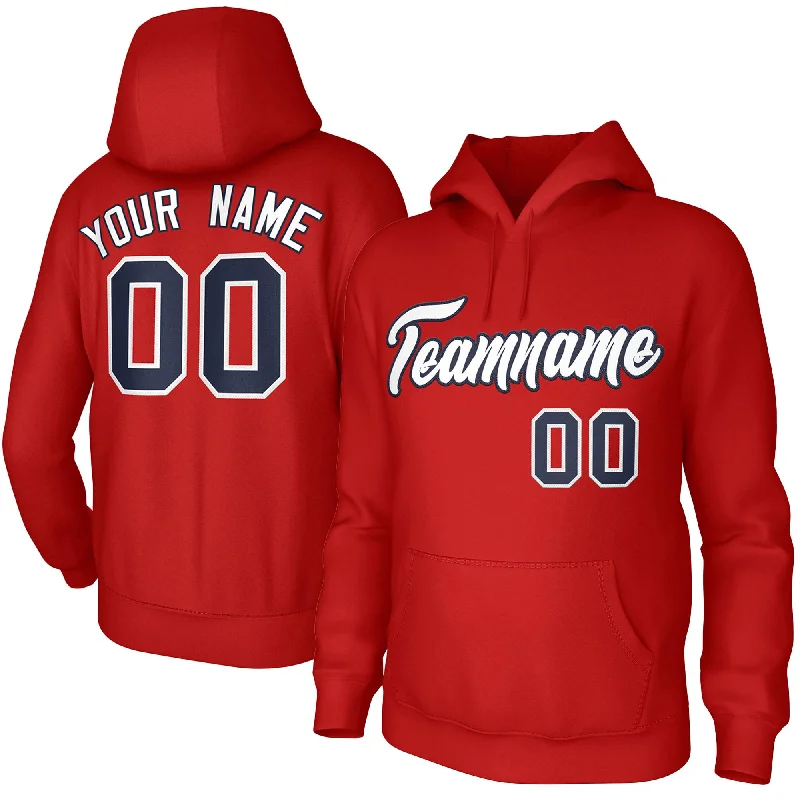 Custom Red White-Navy Classic Style Personalized Uniform Pullover Hoodie