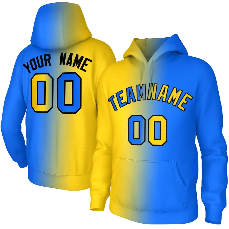 Custom Stitched Royal Gold Gradient Fashion Athletic Pullover Sweatshirt Hoodie