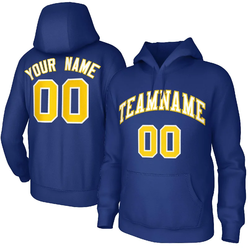 Custom Royal White-Yellow Classic Style Training Uniform Pullover Hoodie