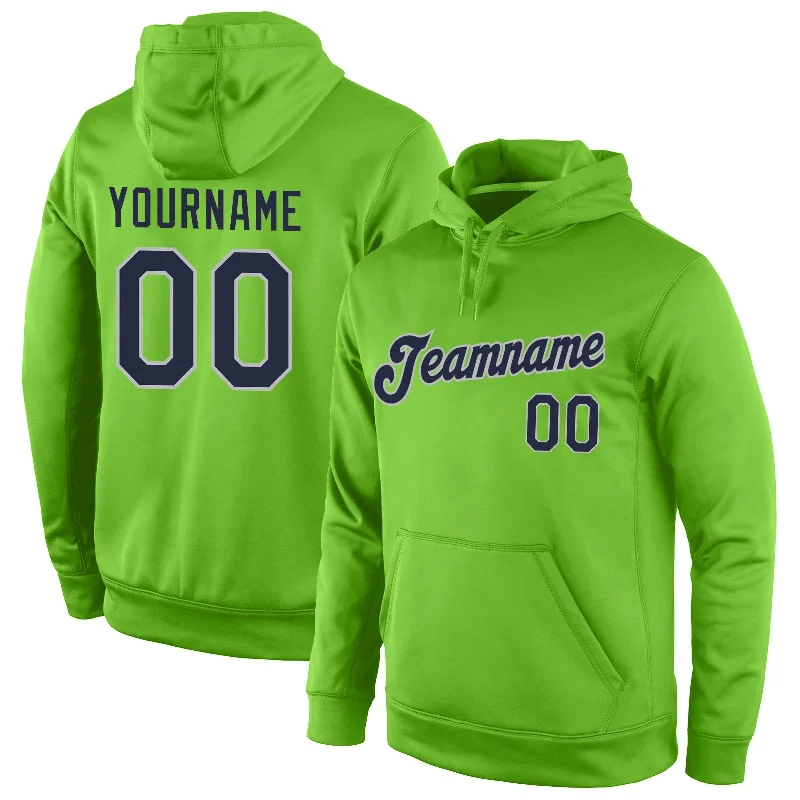 Custom Neon Green Navy-Gray Classic Style Uniform Pullover Fashion Hoodie