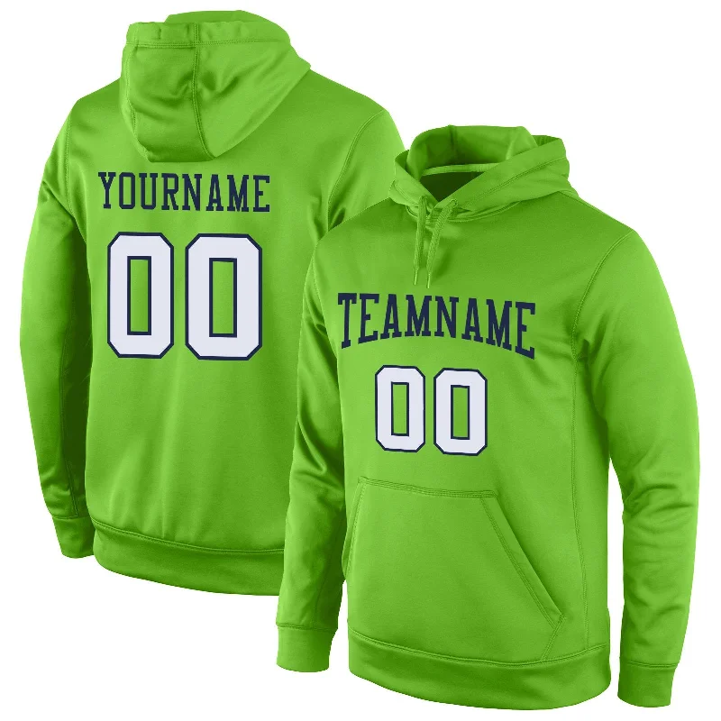 Custom Neon Green White-Navy Classic Style Uniform Pullover Fashion Hoodie