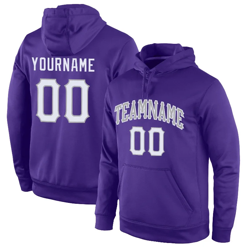 Custom Purple White-Gray Classic Style Uniform Pullover Fashion Hoodie