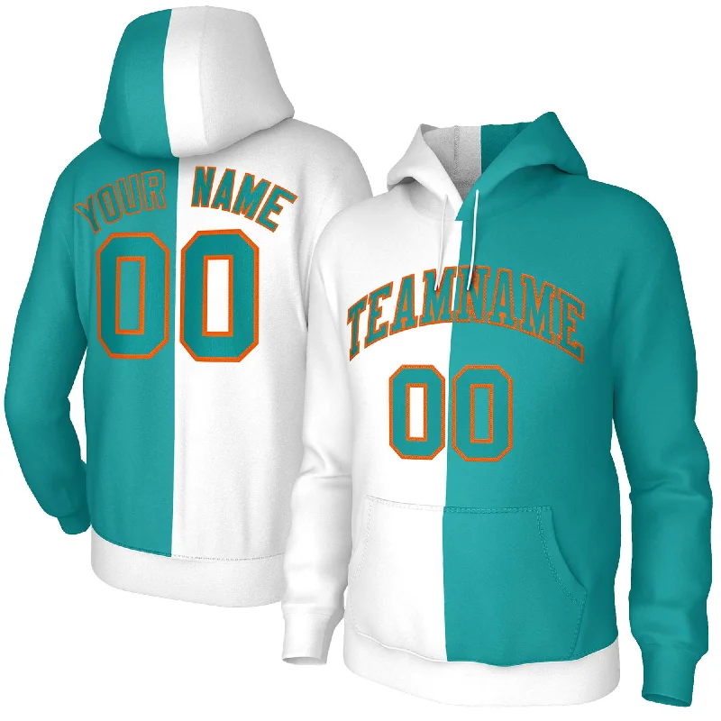 Custom White Aqua Aqua-Orange Split Fashion Stitched Sportwear Pullover Hoodie