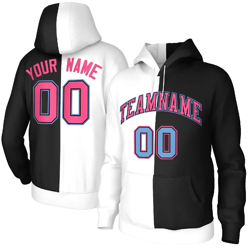 Custom White Black Pink-Black Split Fashion Stitched Sportwear Pullover Hoodie