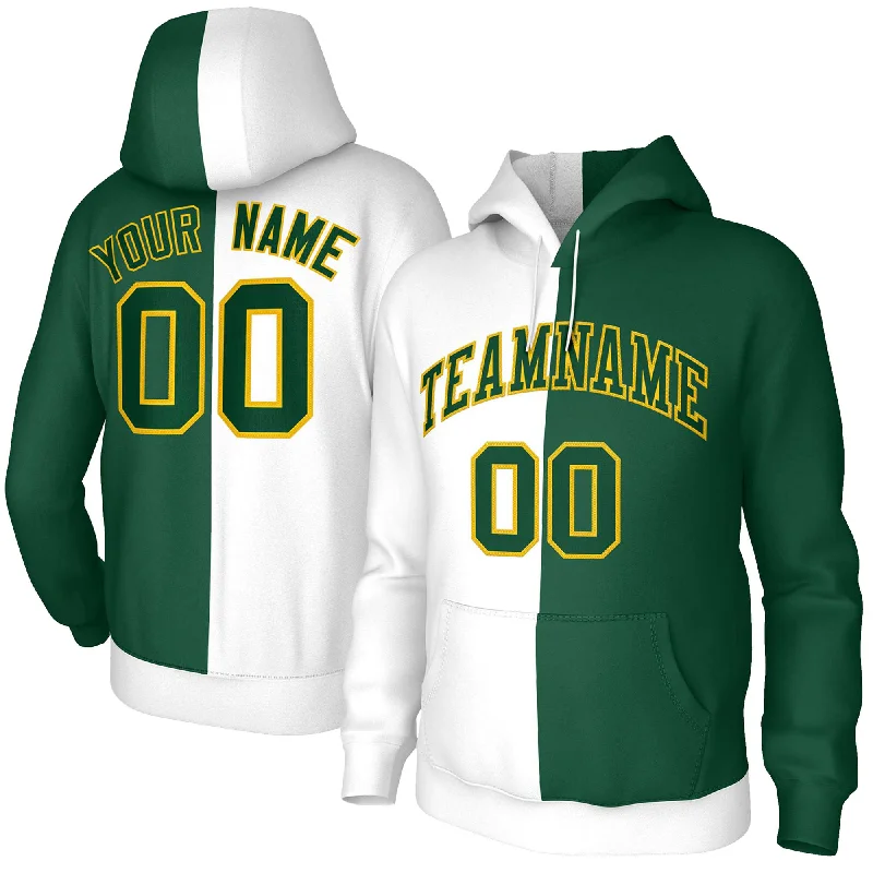 Custom White Green Green-Gold Split Fashion Stitched Sportwear Pullover Hoodie