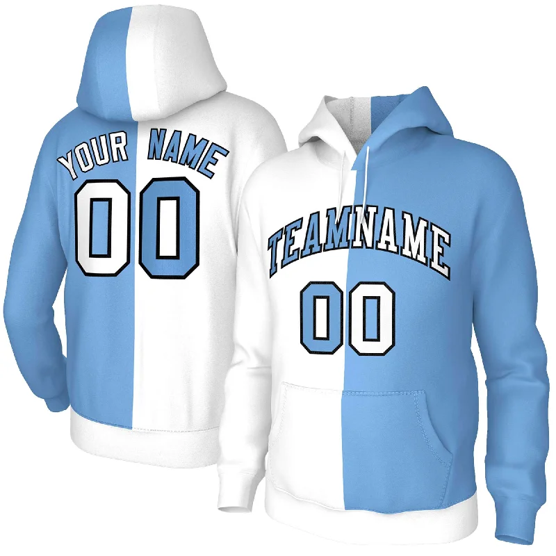 Custom White Light Blue Light Blue-Black Split Fashion Stitched Sportwear Pullover Hoodie