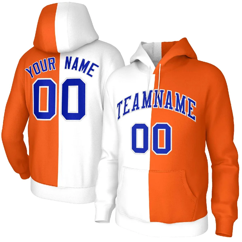 Custom White Orange Royal-White Split Fashion Stitched Sportwear Pullover Hoodie