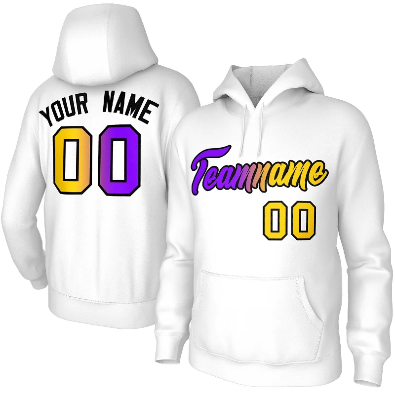 Custom White Purple-Black Gradient Fashion Pullover Sweatshirt Hoodie