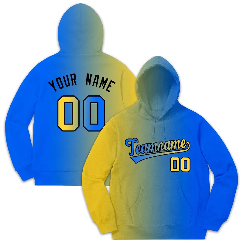 Custom Stitched Sportwear Royal Yellow Gradient Fashion Casual Pullover Hoodie