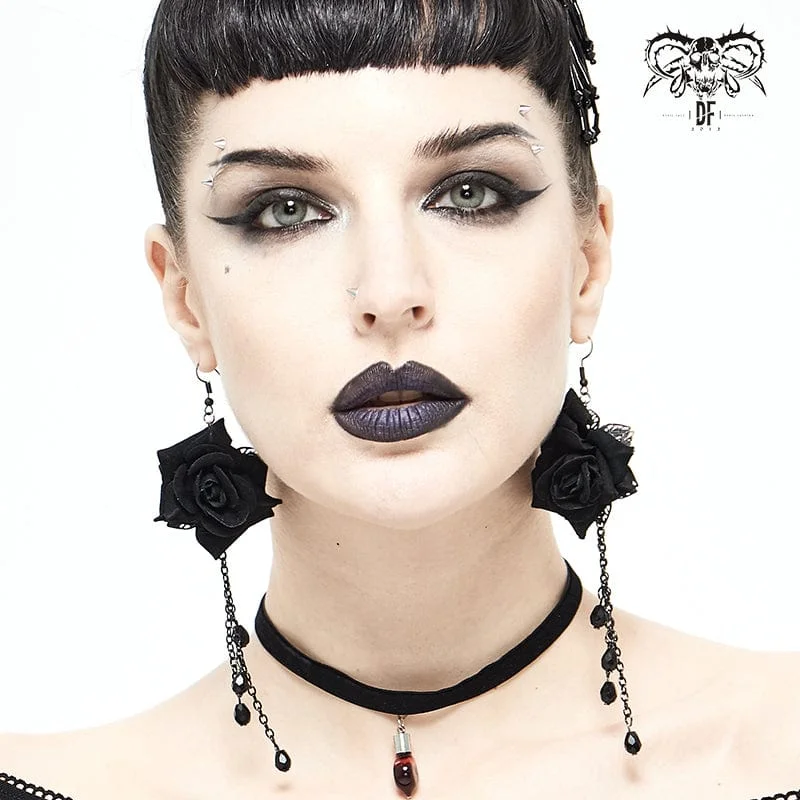 Women's Gothic Black Rose Eearings