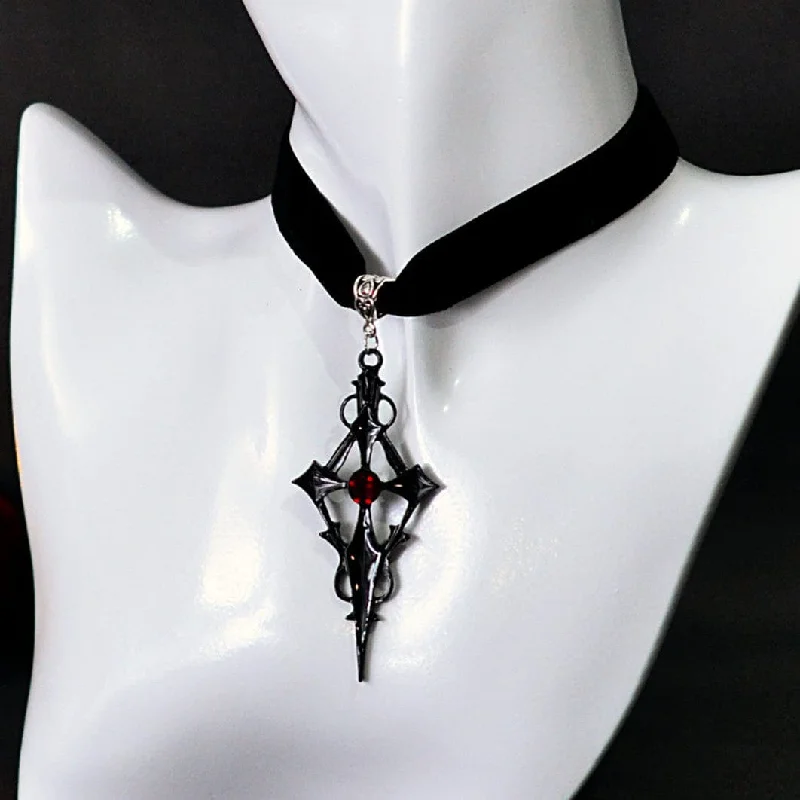 Women's Gothic Diamante Cross Choker