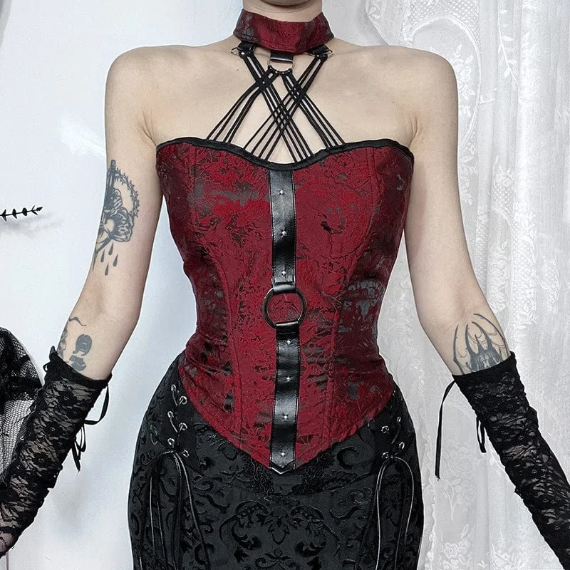 Women's Gothic Lace-up Halterneck Jacquard Buister