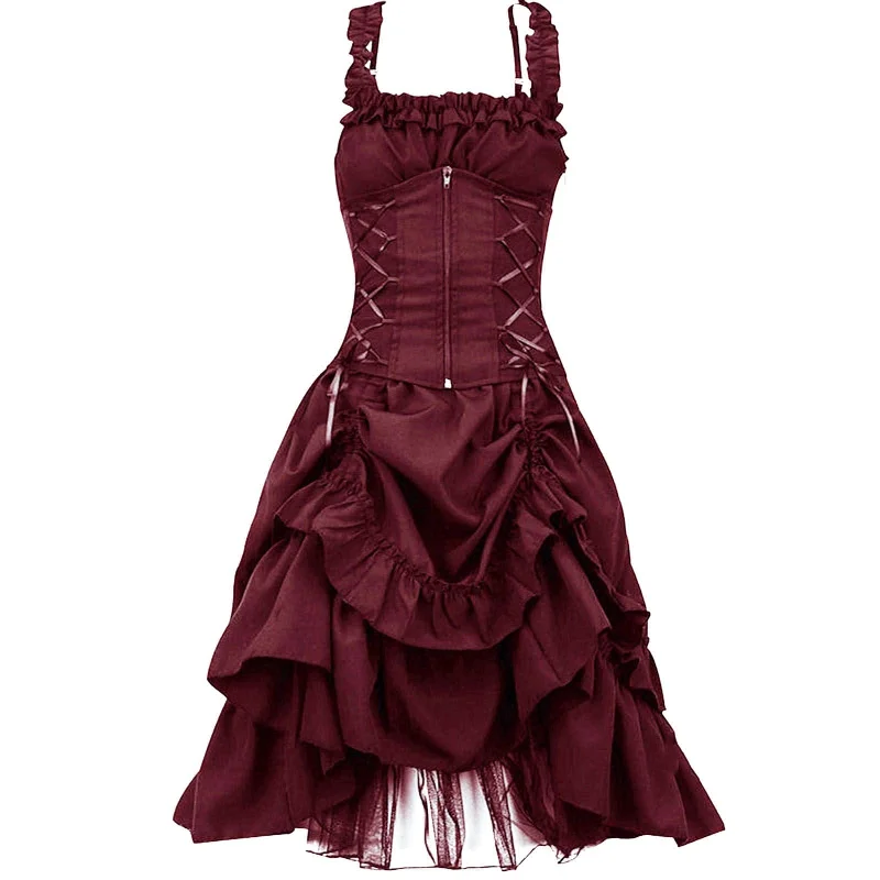 Women's Gothic Ruffled Layered Prom Slip Dress