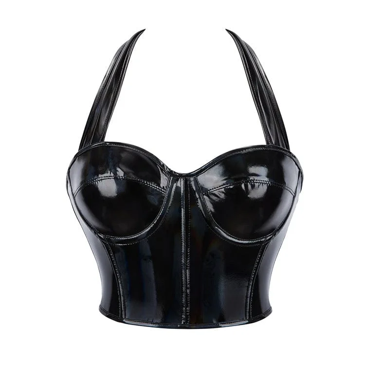 Women's Punk Patent Leather Halterneck Bustier