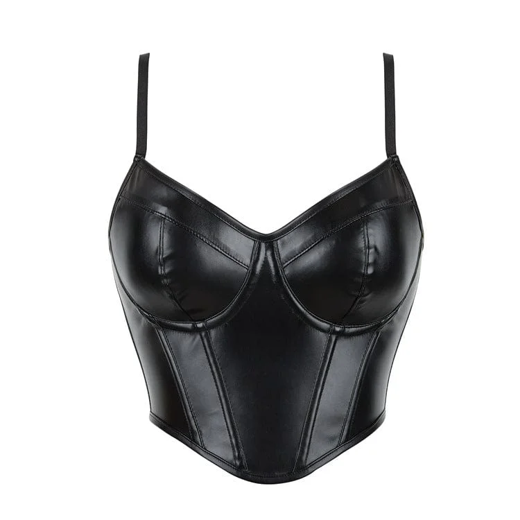 Women's Punk Plunging Faux Leather Bustier