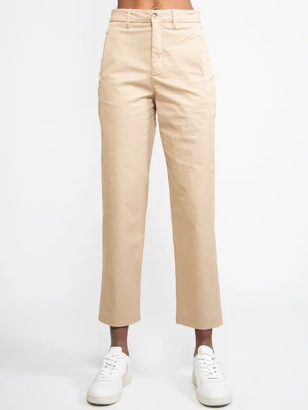 Pantaloni in Twill Elasticizzato Beige