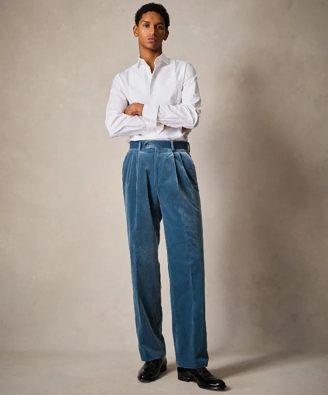 Italian Relaxed Velvet Tuxedo Trouser in Turquoise